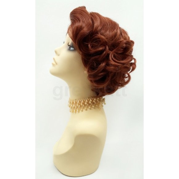 Auburn red lace front retro curly heat safe wig - Picture 2 of 5